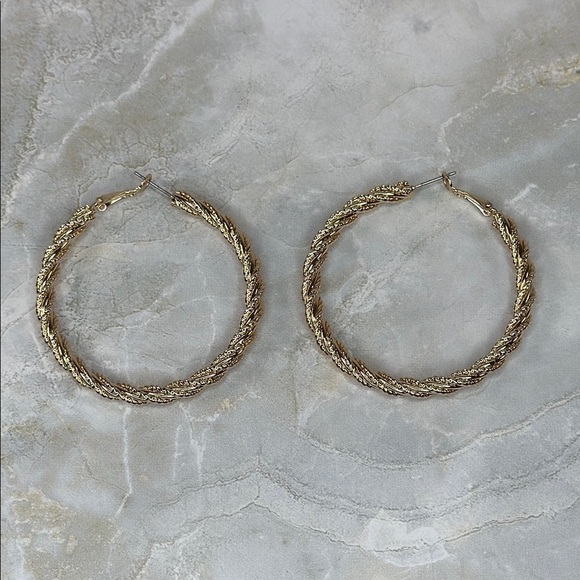 Gold Twisted Hoop Earrings - Picture 3 of 5